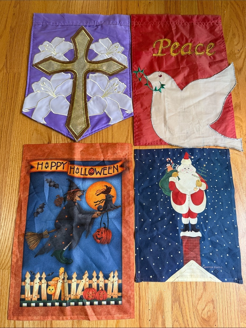 4 Seasonal Holiday garden flags Easter, Christmas, Halloween.